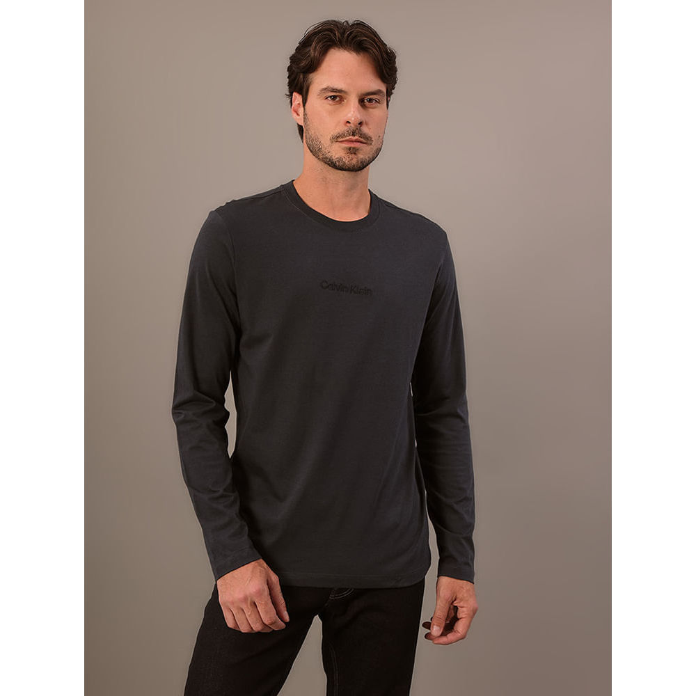 Imagem Camiseta Manga Longa Calvin Klein Masculino Calvin Klein Bordado - Marinho