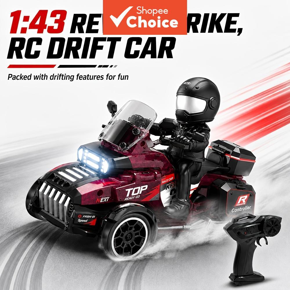 Mini Carro RC 1:43, Triciclo 3WD Drift 2.4GHz, Moto Controle Remoto, 3 Modos de Drift, Luzes LED, Brinquedo para