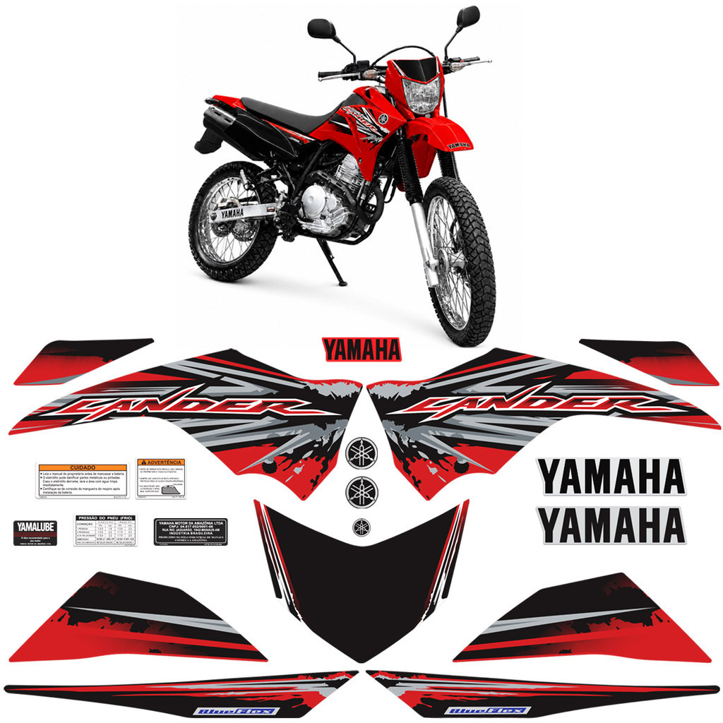 Adesivos Para Yamaha Lander Xtz 250 2017 Moto Vermelha Logos