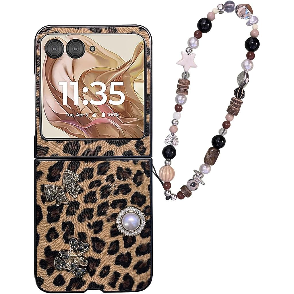Capa para Motorola Razr 2026/2025/2024 com Cordão, Design de Leopardo, Capa Boni