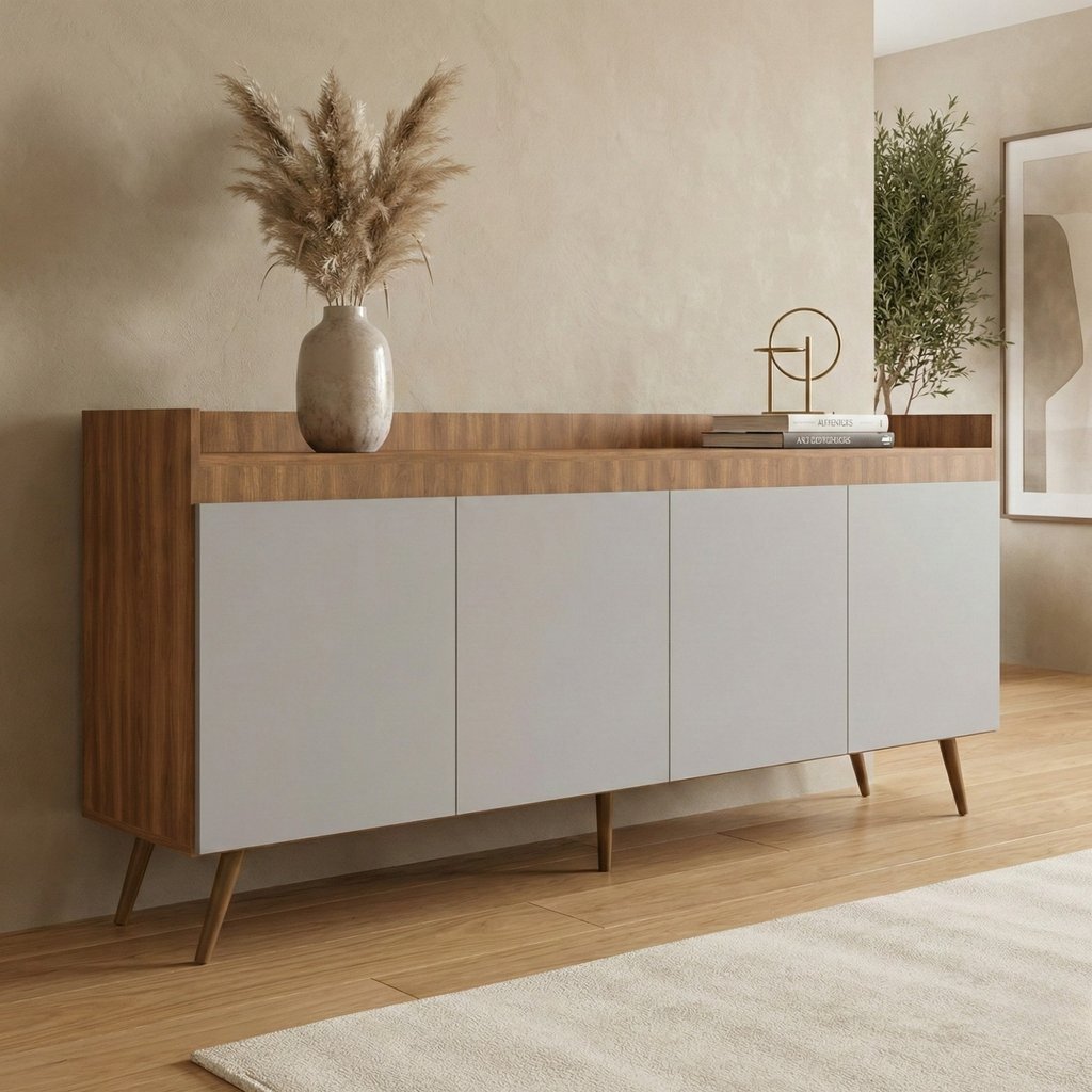Buffet Aparador Retrô 4 Portas 180cm Yescasa Freijó e Fumê Edi Marrom
