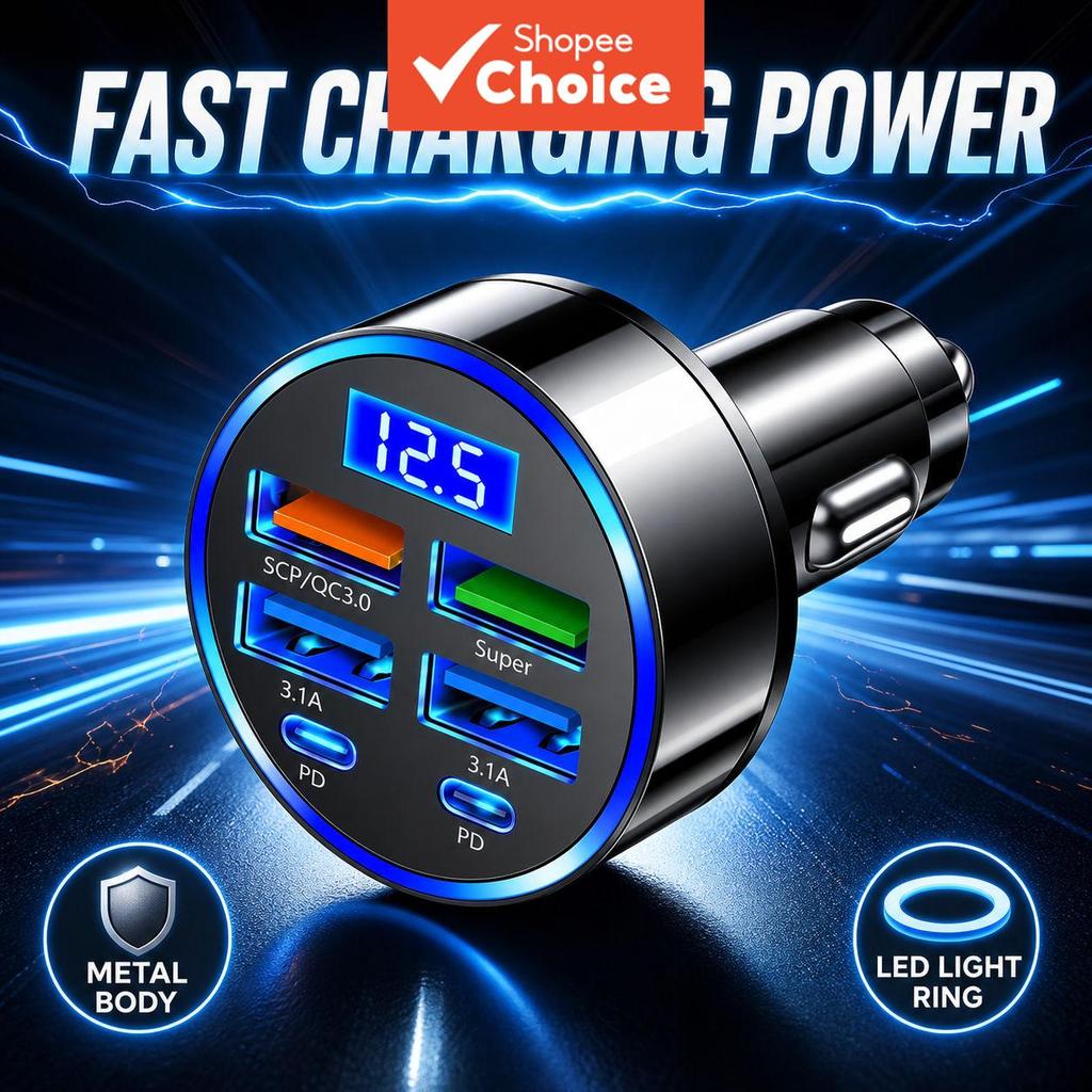Carregador Veicular USB PD QC3.0 USB C Carregador de Celular Veicular Adaptador Tipo C 10 Portas para iPhone Samsung