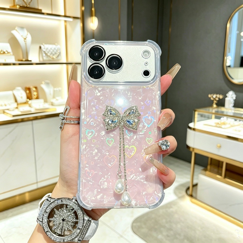 Capa Para Samsung Galaxy A57 A37 A27 A17 A07 A16 A06 A56 A36 A26 A05 A04 A55 A35 A25 A15 A54 Gravata de arco + glitter