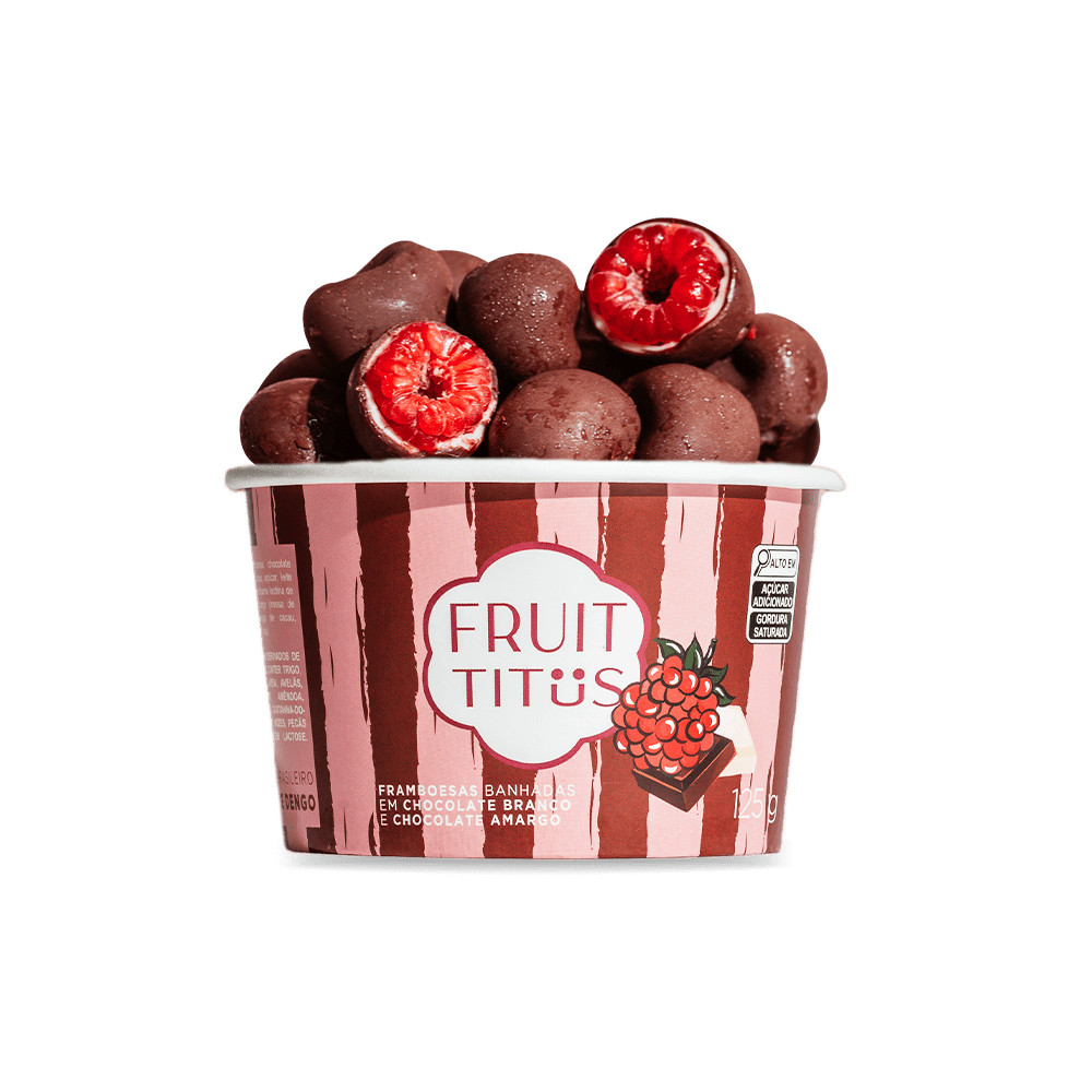 Fruit-Titüs Framboesas banhadas em chocolate branco e chocolate amargo 125g