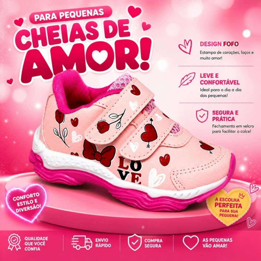 Tênis Infantil Feminino Com Luz do 20 ao 27 01-010 - Yahup