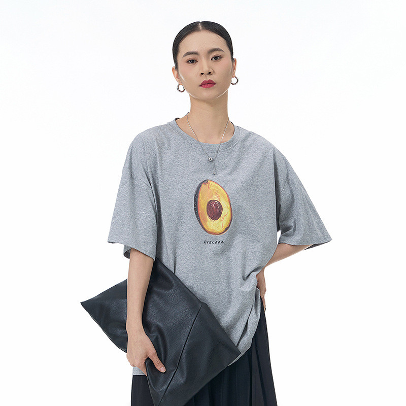 Olhos Grandes [Roupas Femininas Estilo Yamamoto] Camiseta de Manga Curta-3 Cores Verão Plus Size Roupas Femininas Soltas