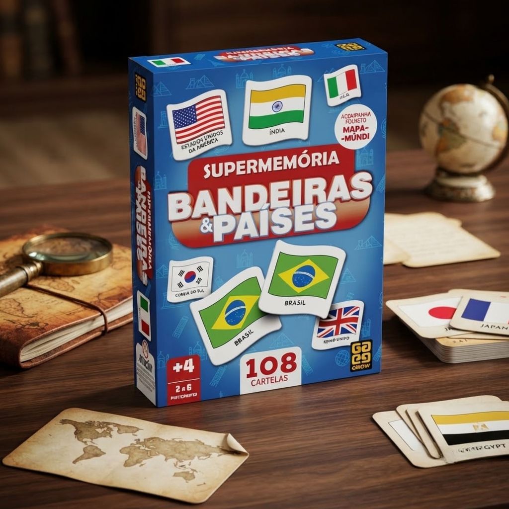 Jogo Supermemória Bandeiras & Paises c/ 108 cartelas Grow - 05236 — imagem 2 de 2