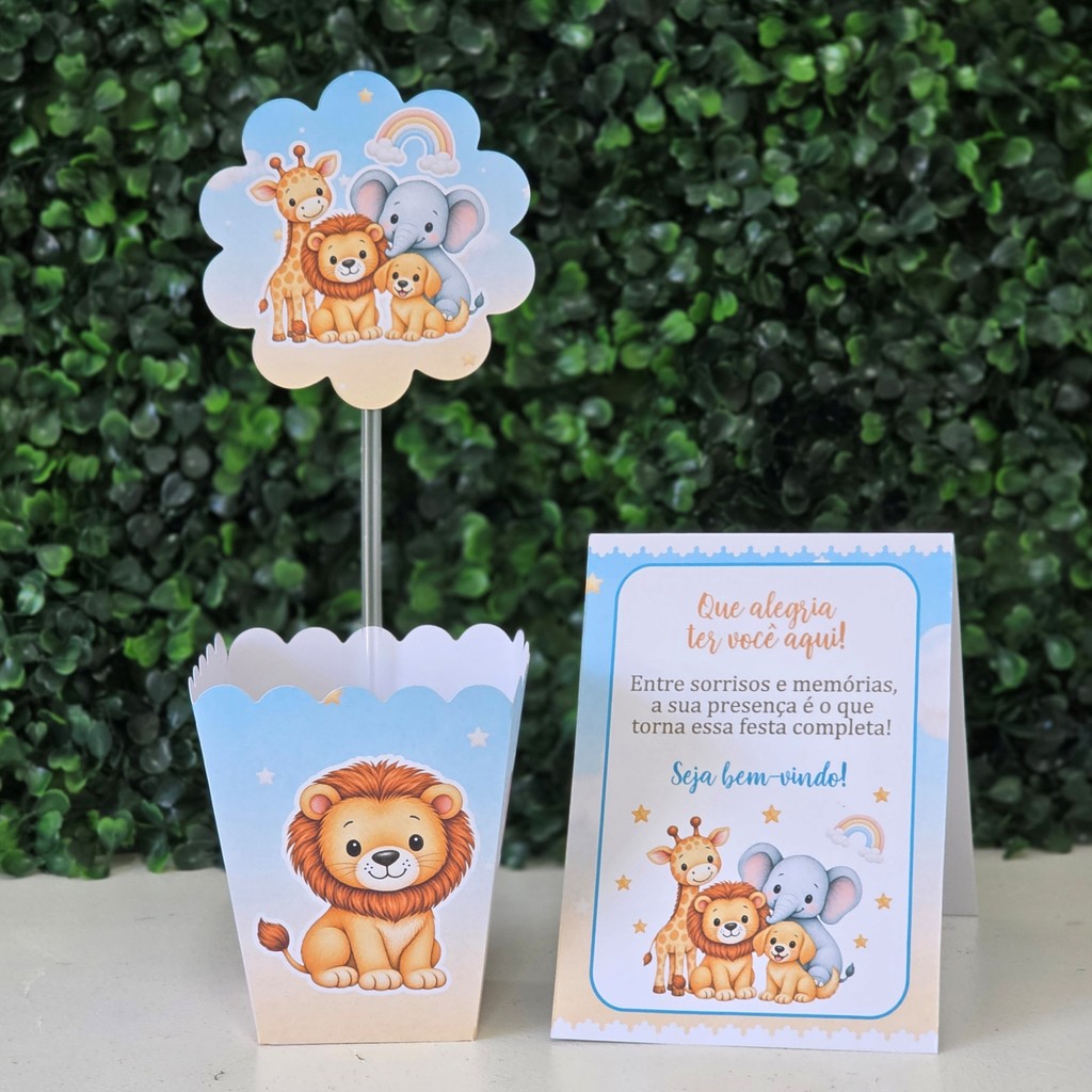 Centros de mesa + Plaquinhas E DEUS CRIOU - ANIMAIS SAFARI BABY festa lembrancinhas aniversario decoração personalizados