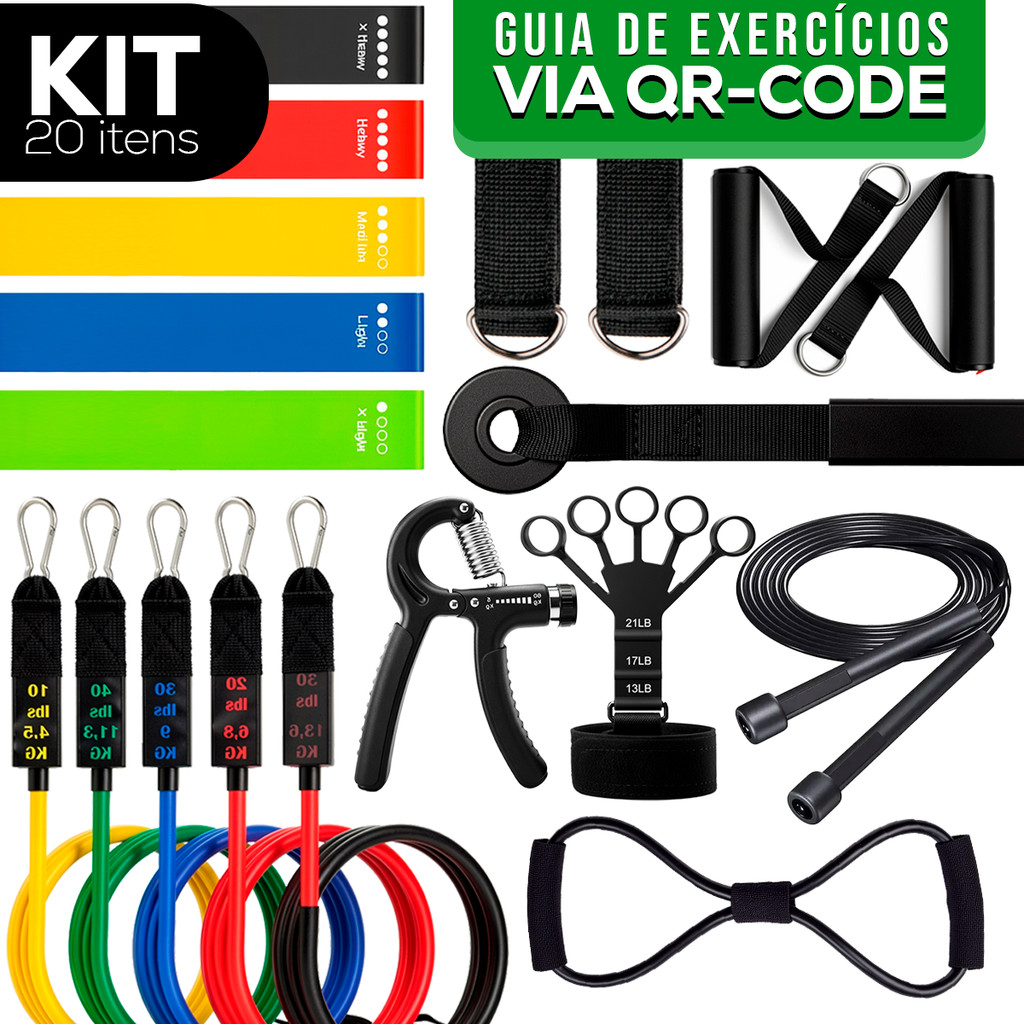 Imagem Kit Completo Treino em Casa - Elásticos Extensor Dedos Mini Band Corda HandGrip + Brinde