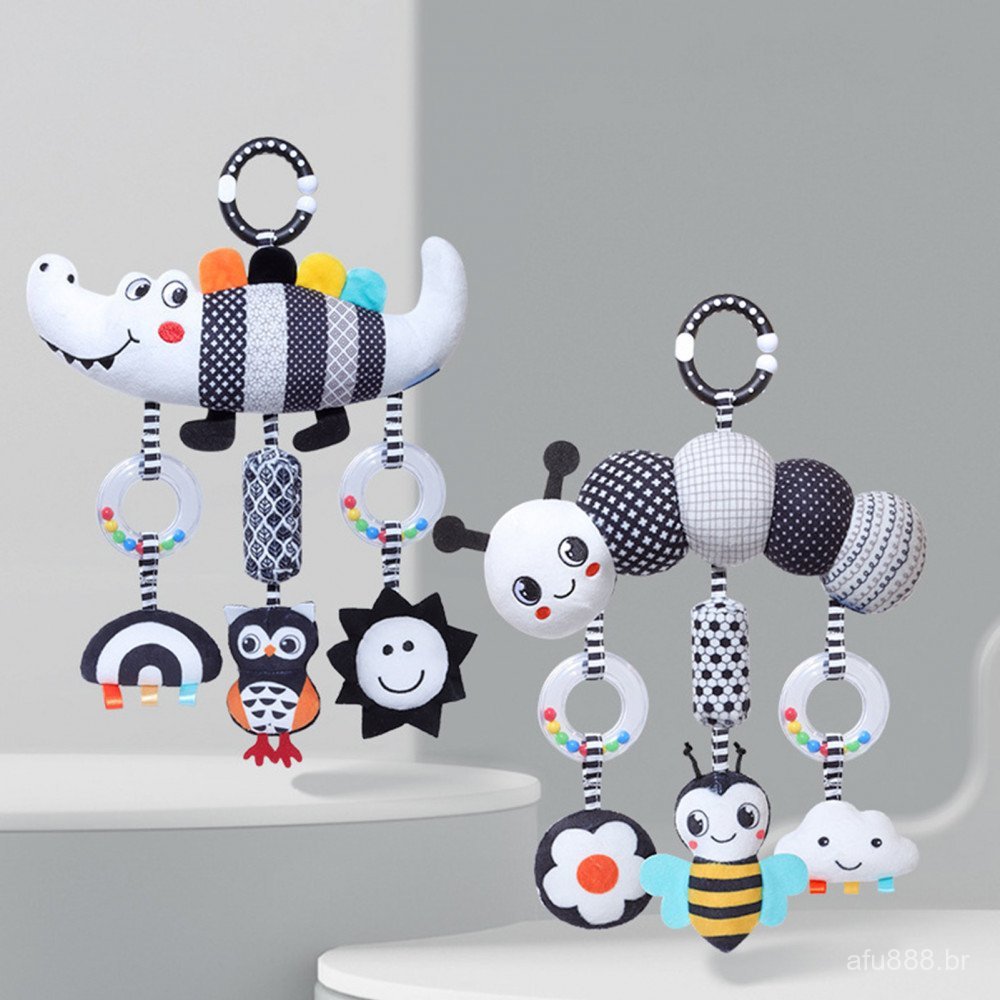 Brinquedo Sensorial de Desenvolvimento Infantil em Preto e Branco de Alto Contraste Pendurado na Cama C