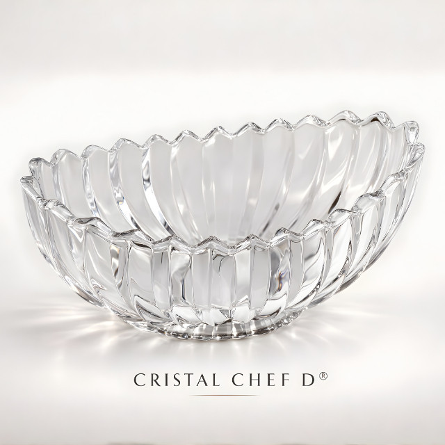 Fruteira Centro de Mesa Vaso Vidro Grosso Cristal Tigela Bowl 28cm Oval Decoração Cozinha Sala CHEF D