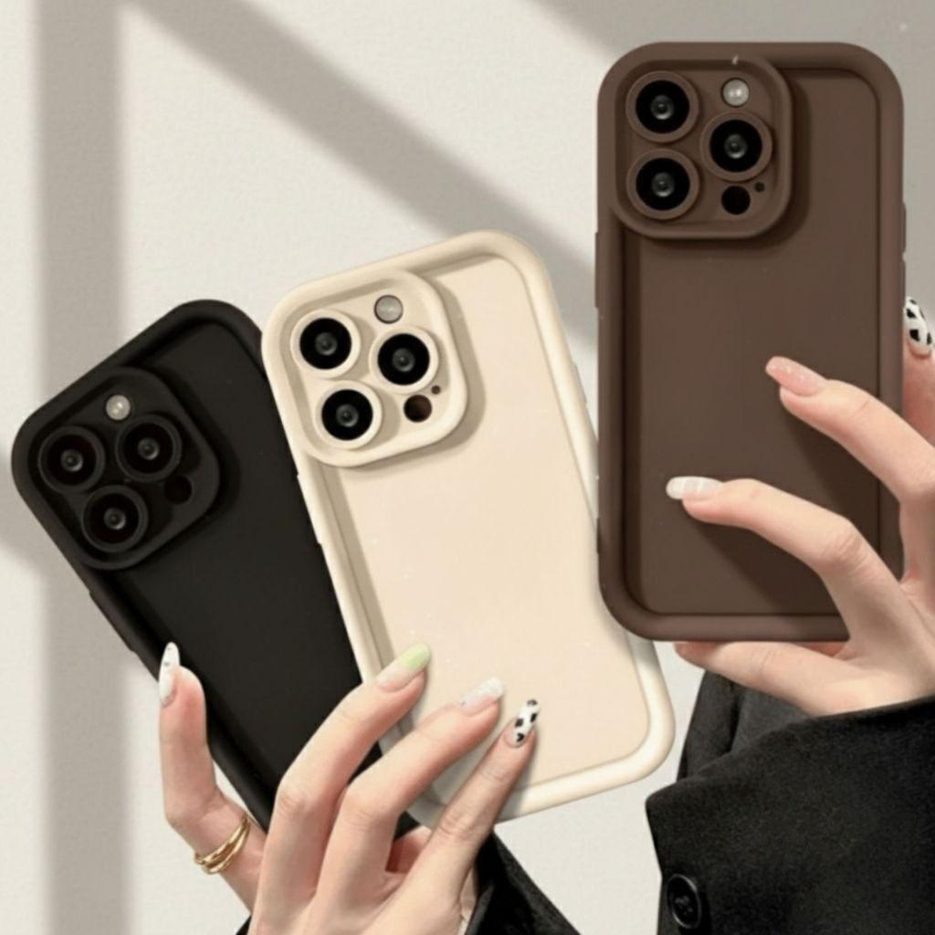 Capa Case Capinha Silicone iPhone Preta Creme e Marrom Com Proteção Iphone 18 11 13 14 13 Pro Max 14 Pro Max