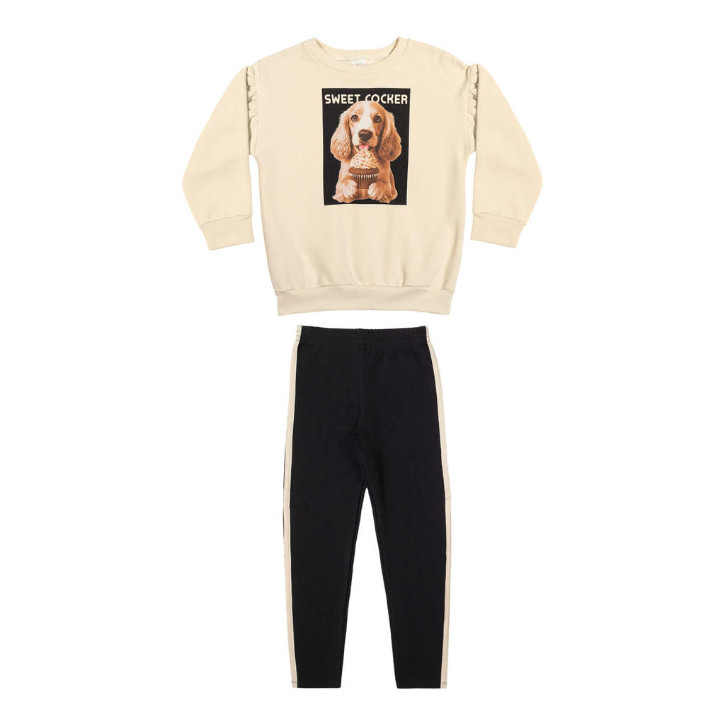 Conjunto Infantil Menina Moletom Alongado Elian Bege