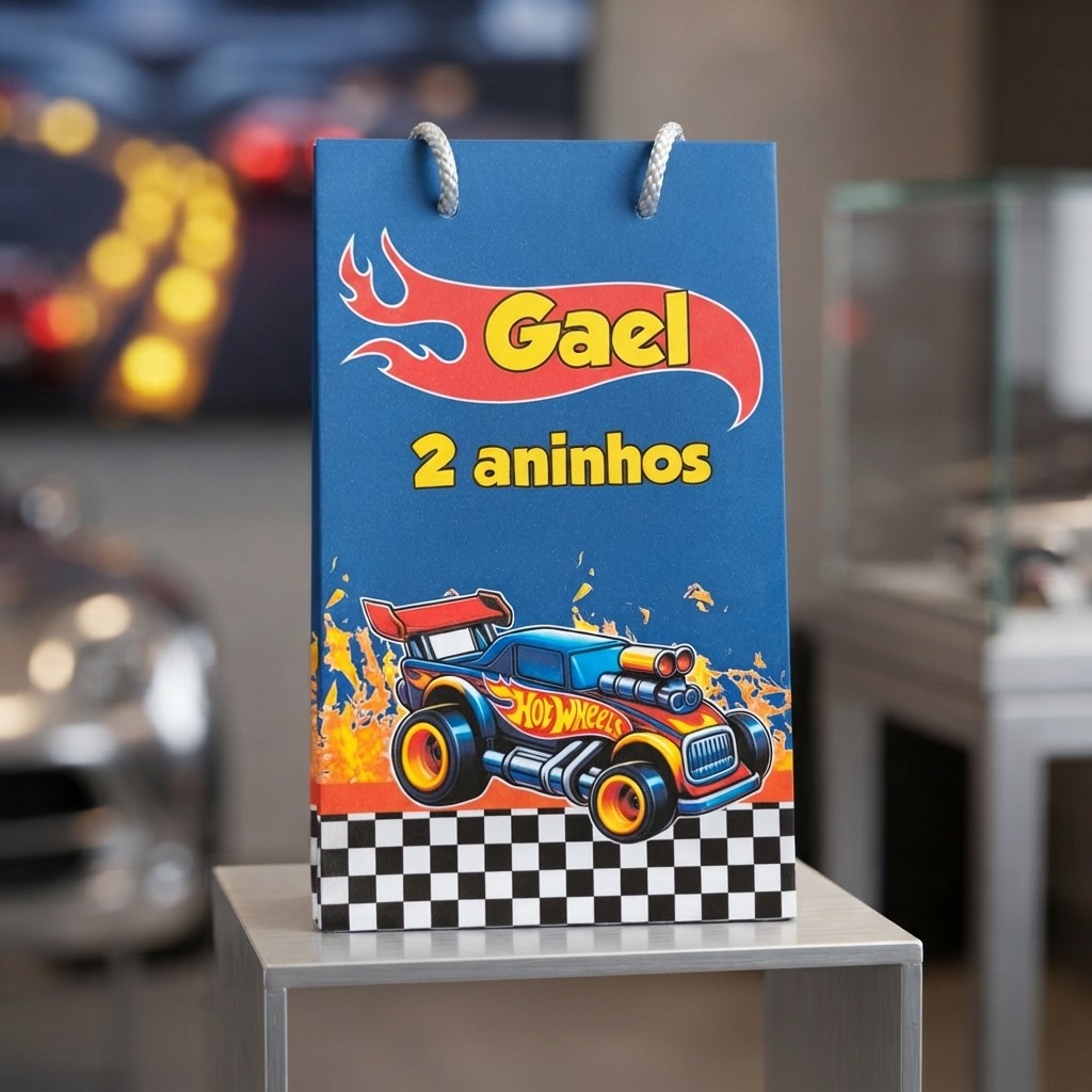 Kit Sacolinhas Hotwheels Personalizado Com Nome e Idade