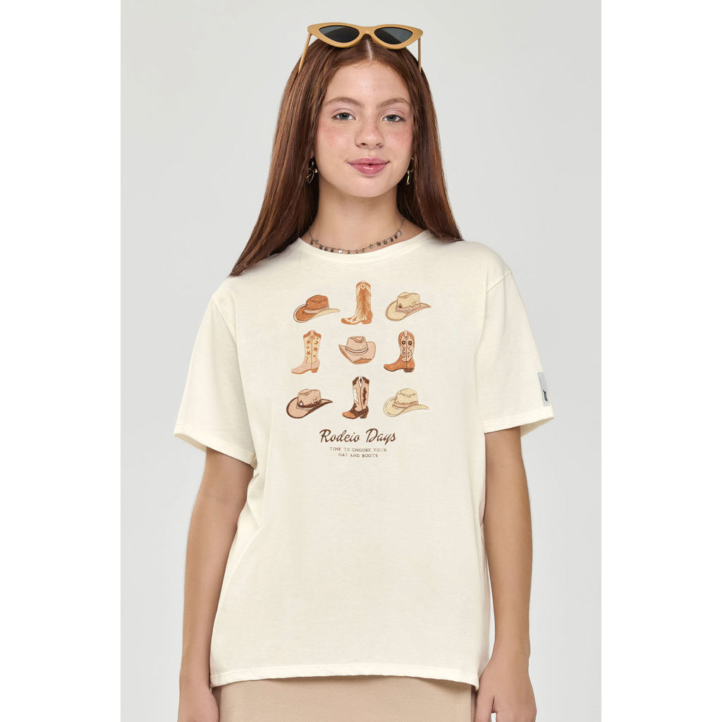 Blusa Juvenil Menina Ampla Rodeo Days Beats Bege