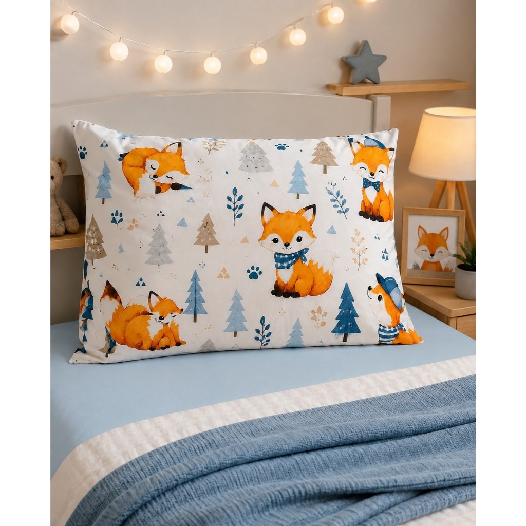 Jogo de Cama Infantil Raposa Micropercal 400 Fios Lençol com Elástico e Fronha Estampada
