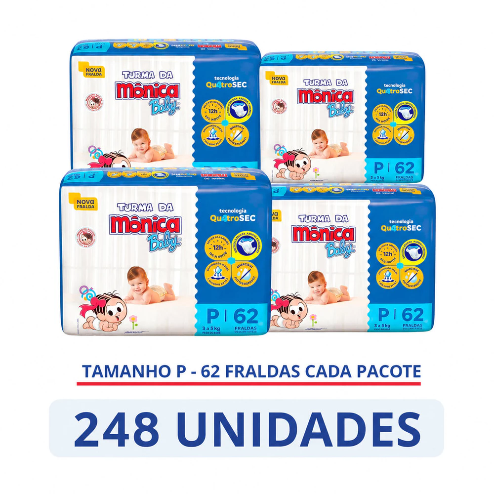 Fralda Descartável Turma da Mônica Tamanho 4 Pacotes - Total 200 Tiras
