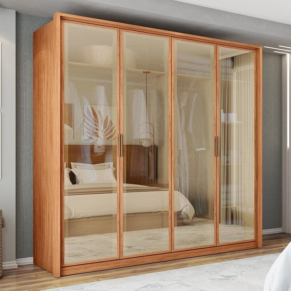 Guarda Roupa 4 Portas Reflecta 3 Gavetas 100% MDF Freijó New Reflex Yescasa Marrom 180