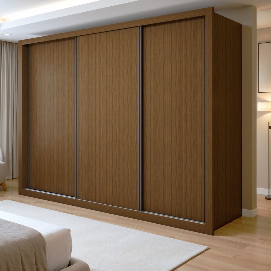 Guarda Roupa Casal Premium Liv 3 Portas de Correr e 6 Gavetas 242cm Yescasa Marrom/Freijó Freijó