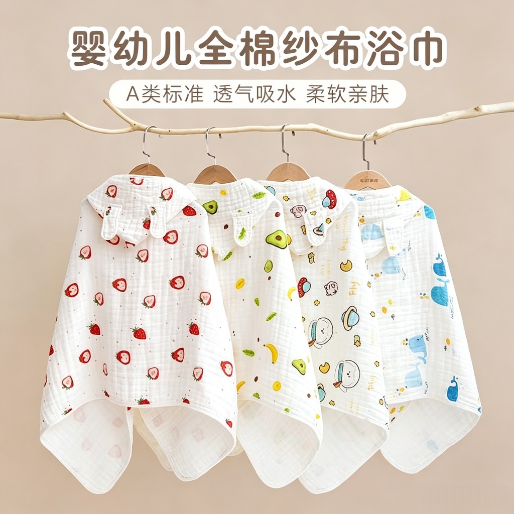 Toalha de banho de gaze de algodão puro de seis camadas para bebês, classe A, mãe, bebê, algodão, capa com capuz, absorv