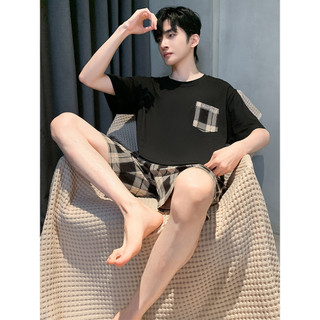 Pijamas masculinos verão de manga curta Modal gelo seda estilo fino verão juventude estilo verão pode usar fora ternos H