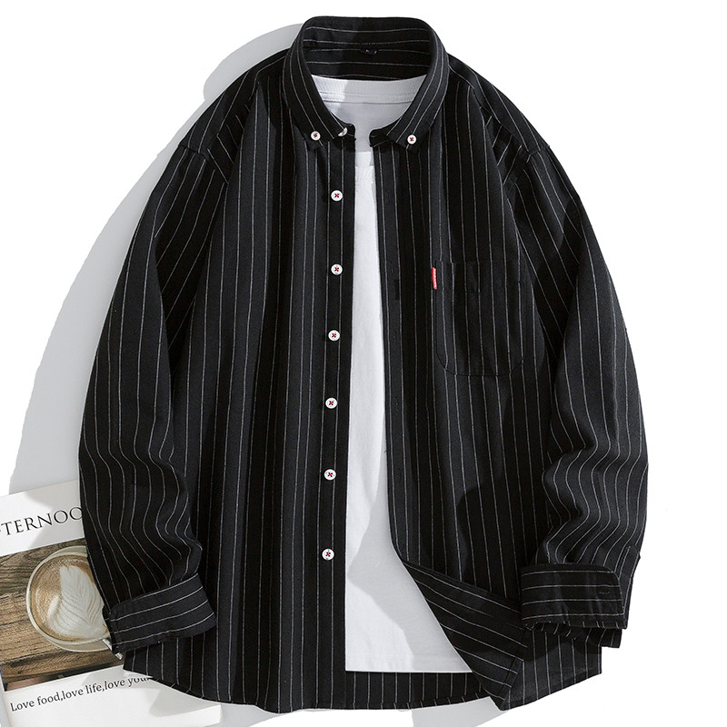 Camisa listrada masculina de manga comprida primavera outono versão coreana camisa Slim-fit bonito camisa de polegada na