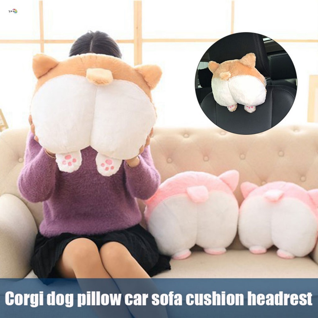 Almofada De Encosto De Cabeça De Carro De Pelúcia Corgi Dog-Presente Ergonômico De Apoio De Pescoço Para Amigos E Famíli