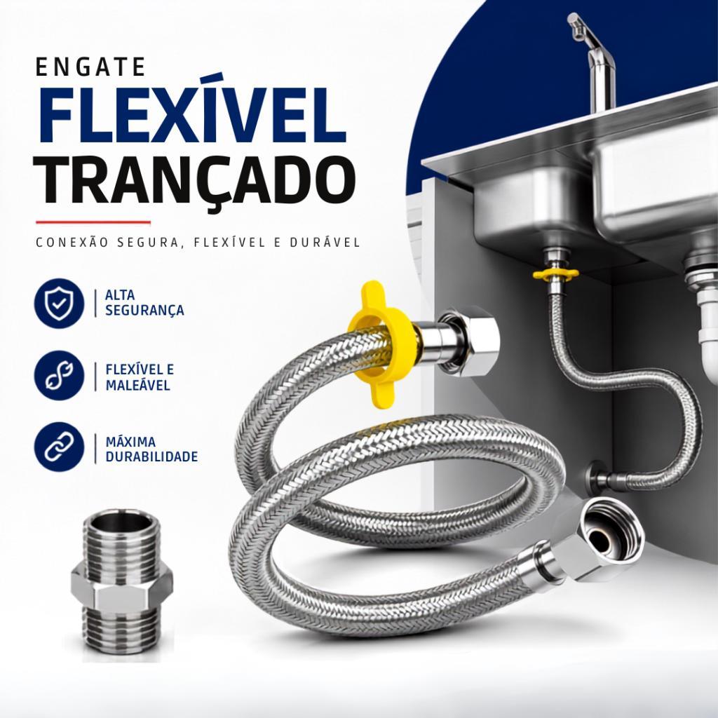 Kit Engate Rabicho Flexível Mangueira Aço Inox 1/2 Polegada Fêmea x Fêmea Banheiro Torneira Pia