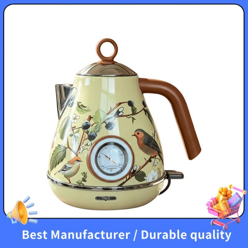 Chaleira Elétrica Retrô Vintage Com Flores E Pássaros , 1.7L , Controle De Temperatura Da Caldeira De Água Para Ferver R