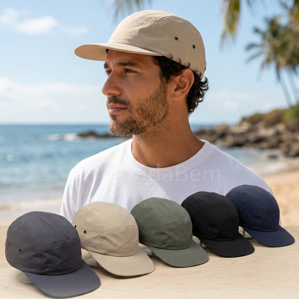 Boné Aba Reta 5 Panel Unissex Estilo Urbano Casual Com Fivela Ajustável Respirável
