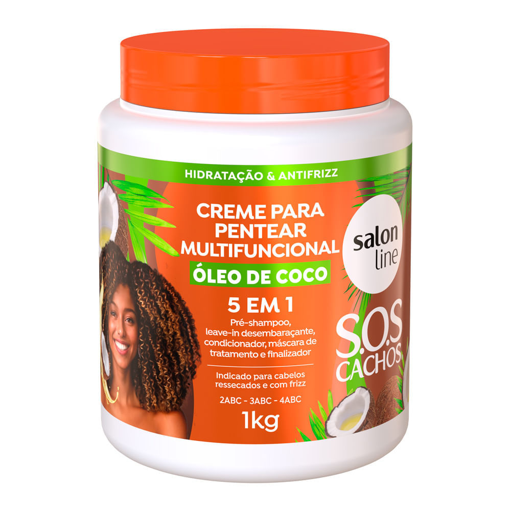 Creme de Pentear Multifuncional Salon Line SOS Cachos 5 em 1 Óleo de Coco 1kg