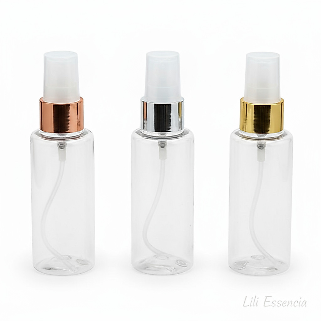 Frascos 60 Ml Pet Cil Reto Válvula Spray Metalizada Plástica ideal para perfumes BODY SPLASH bolsa