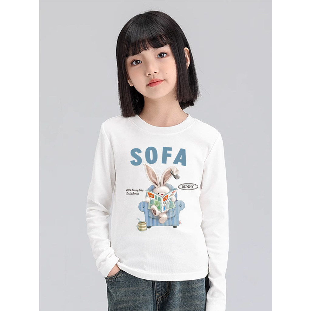Meninas em torno do pescoço de manga comprida camisa de fundo puro algodão camiseta primavera outono crianças meninas be
