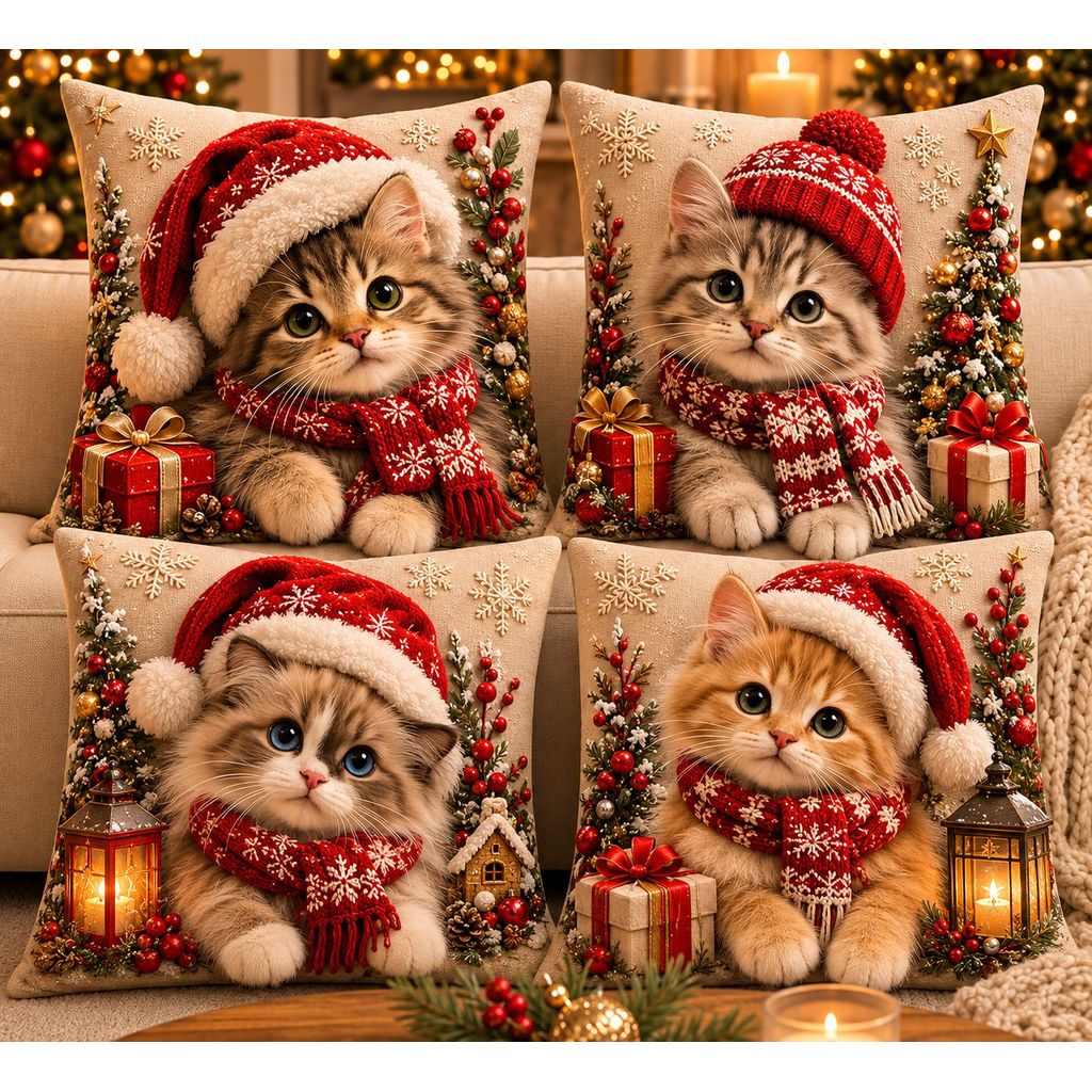 KIT 4 CAPAS DE ALMOFADAS DECORATIVAS NATAL PET BICHOS FELIZ NATAL LANÇAMENTO 2026
