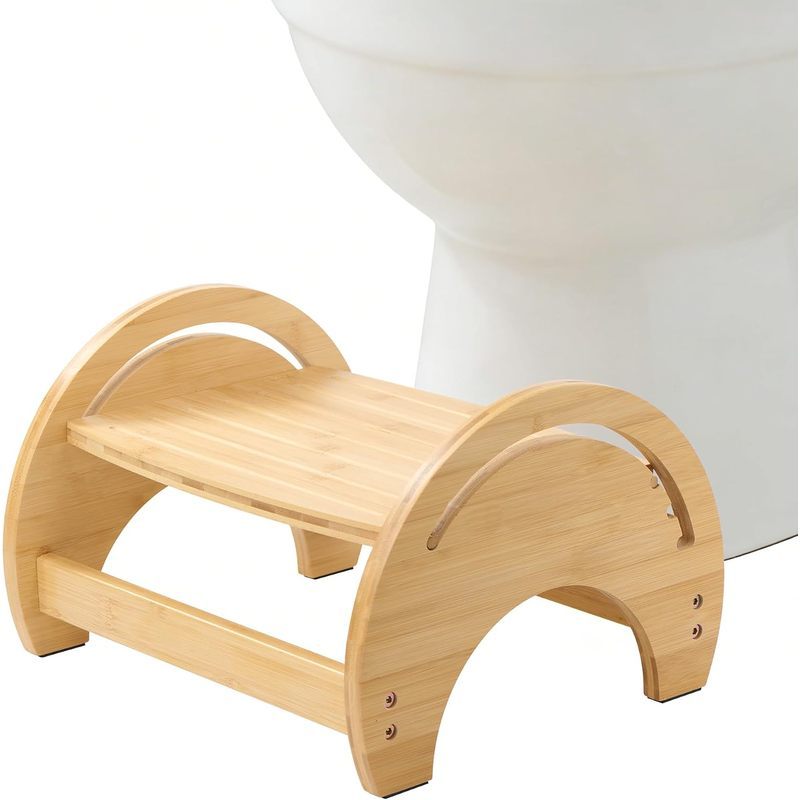 Banqueta Higiênica De Agachamento De Bambu 6.3 " Ajustável Antiderrapante Para Banheiro