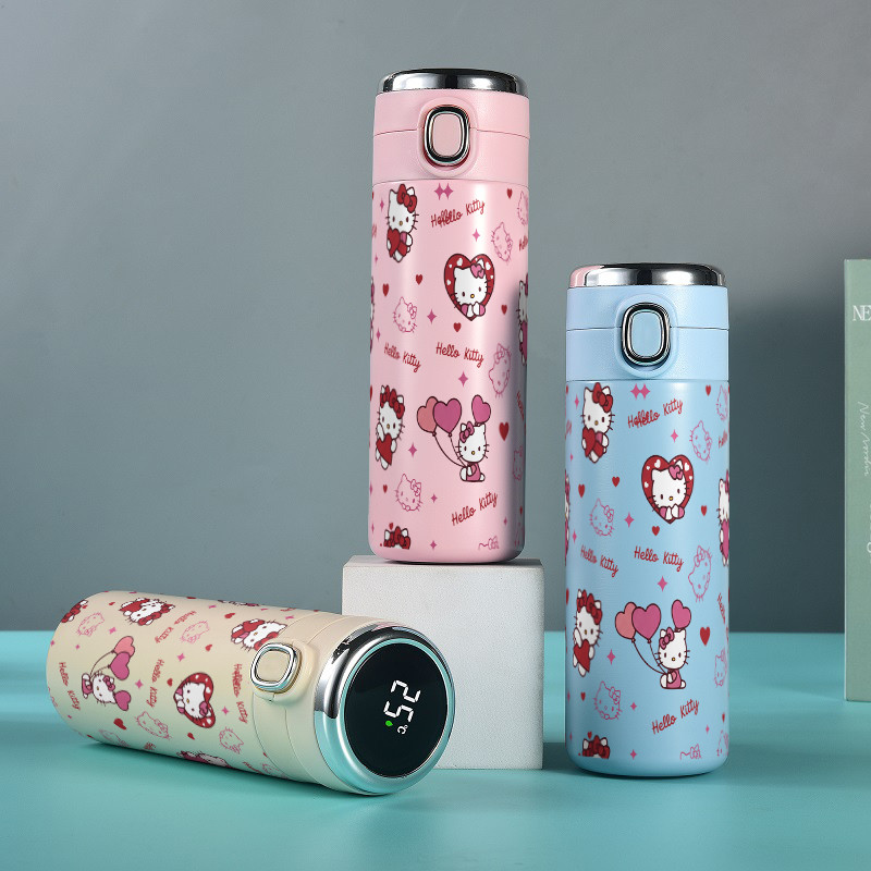 Garrafa copo Térmica Aço Inoxidável Hello Kitty Sanrio 420ml Com Display De Temperatura , Uso Diário Portátil
