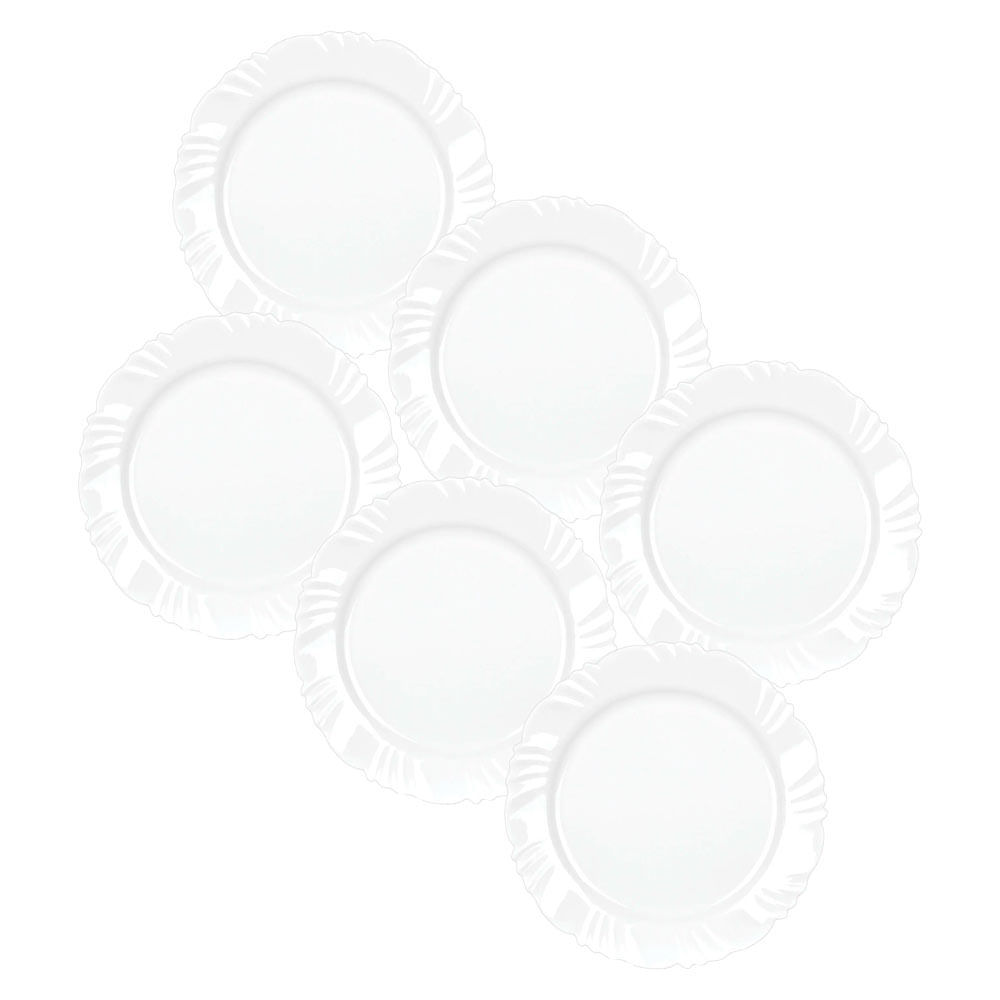 Kit 6 Pratos Rasos Nadir Figueiredo Pétala Vidro Floral Branco 25cm