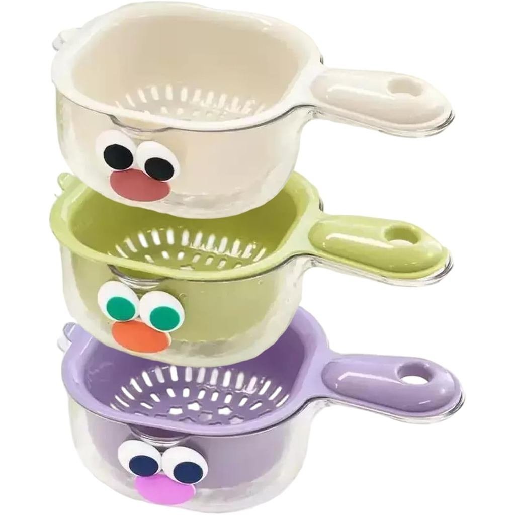 Conjunto de 3 peças de peneira para lavar frutas com filtro, design de camada dupla espessa de alta qualidade, alça ergo