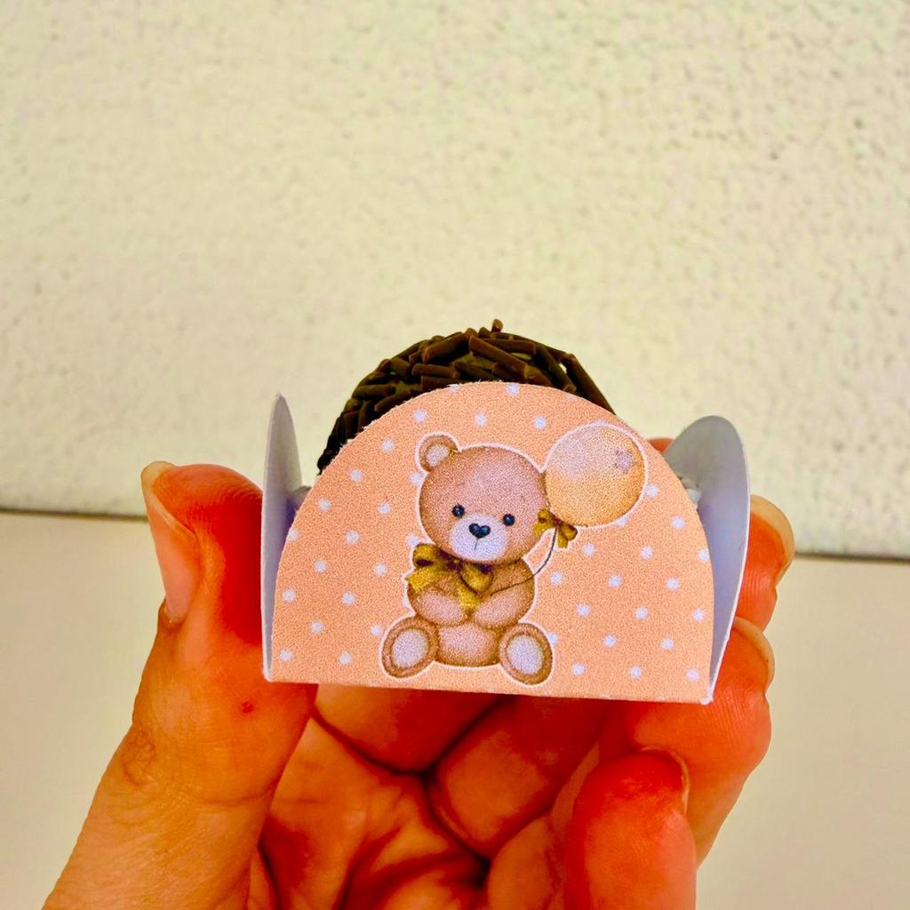 Forminha para Docinho Ursinho bege Dourado  Chá de Bebê Revelação Doces Personalizada  Fazemos qualquer tema