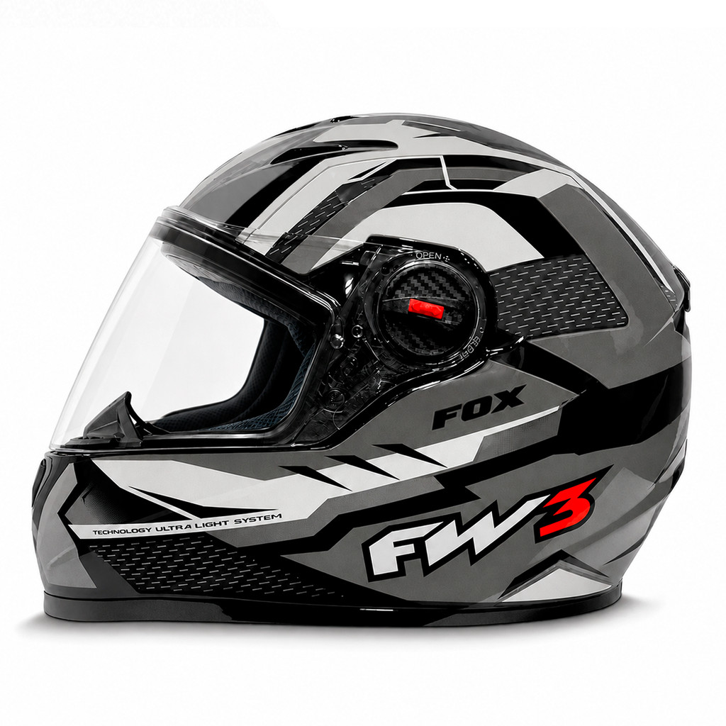 Capacete Moto Fechado GTN Fox Grafite FW3 Tamanho 56 58 60 Viseira Transparente Motociclista Masculino Feminino
