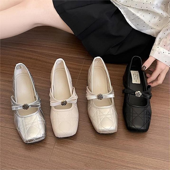 2026 primavera boca rasa preto diamante dedo do pé quadrado Mary Jane sapatos femininos salto grosso All-Match estilo Ch