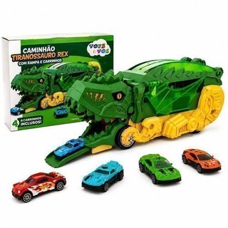 Caminhão Dinossauro Brinquedo Infantil Com 3 Mini Carros Veículo Verde Educativo Divertido