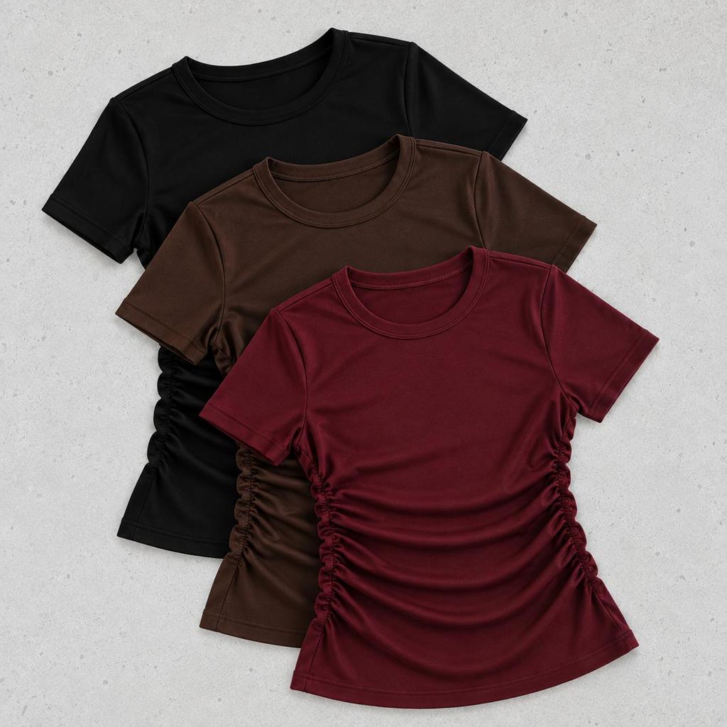 Blusa Feminina Tshirt Drapeada Casual Tendência Elegante Social