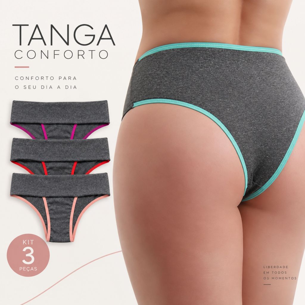Kit 3 Calcinhas Cós Alto Lateral Larga Microfibra Forro Algodão - Paloma