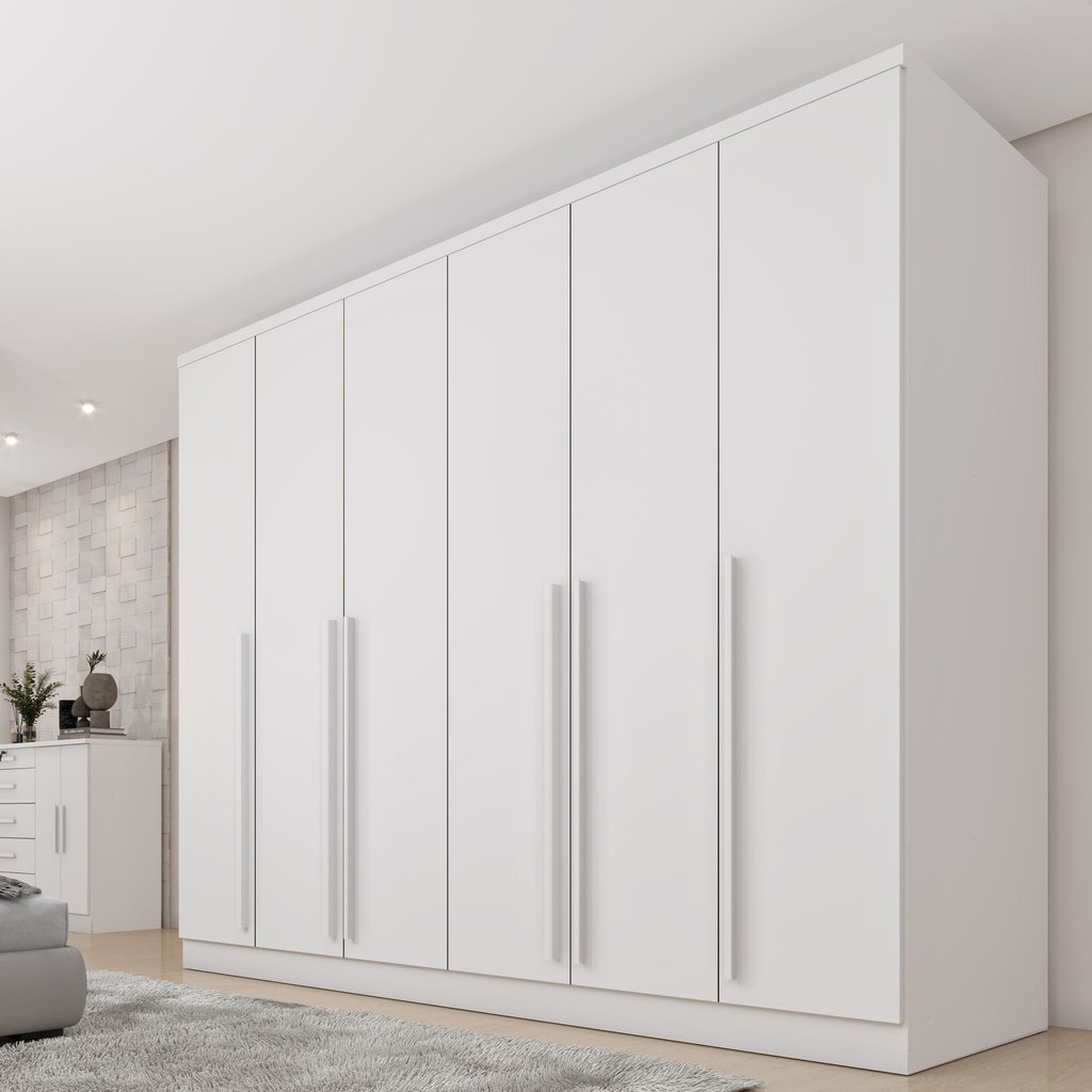 Guarda-Roupa Casal 6 Portas 8 Gavetas e Puxador MDF Yescasa Branco Neve Portugal Neve