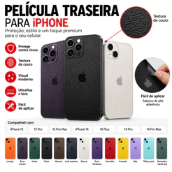 Película Traseira iPhone 15/Plus/Pro/Pro Max 16/Plus/Pro/Pro Max – Textura de Couro