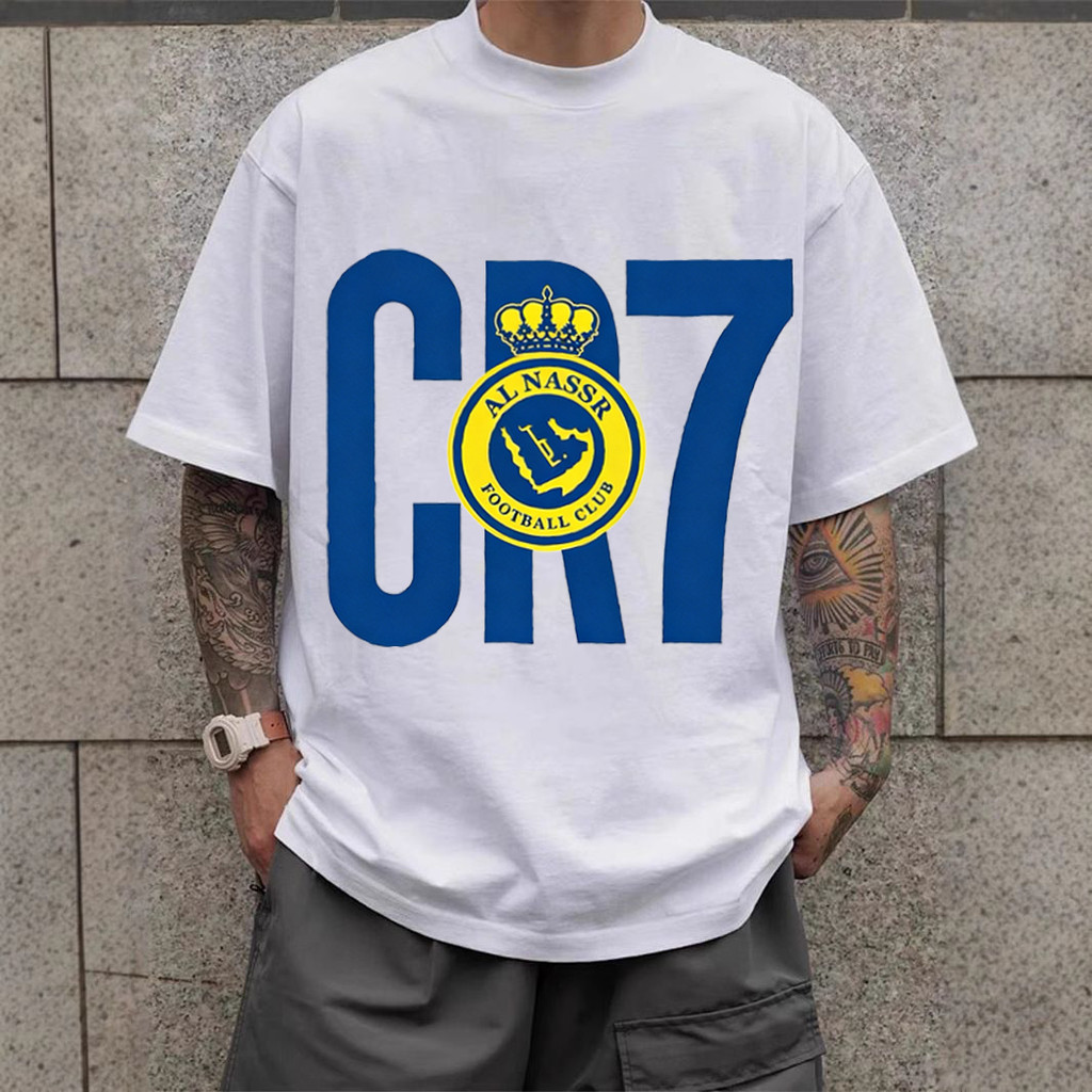 Camiseta Cristiano Ronaldo CR7 Al Nassr Futebol Streetwear Oversized Algodão Estampada Unissex Verão Casual Presente Fã