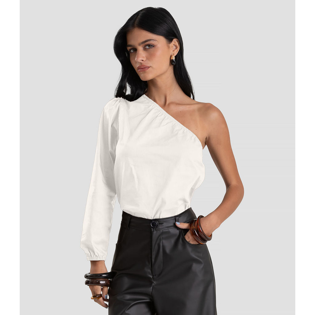 Blusa Feminina Manga Única em Tricoline Dianna Bege