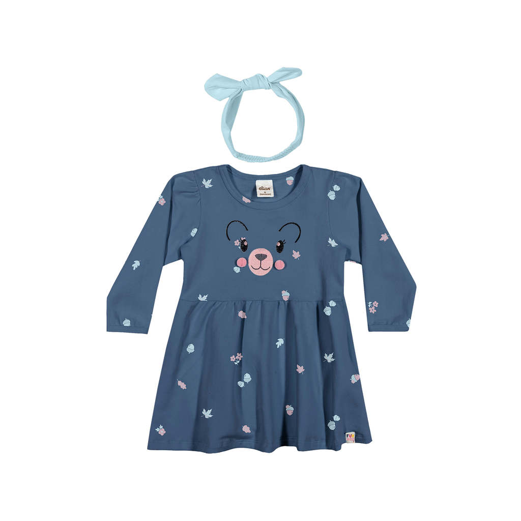 Vestido Bebê Menina Com Faixa de Cabelo Elian Azul