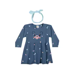 Vestido Bebê Menina Com Faixa de Cabelo Elian Azul